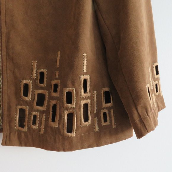 BOB MACKIE Wearable Art Tile Cut Out Mole Skin Zip Front Jacket - Size M - Picture 6 of 14